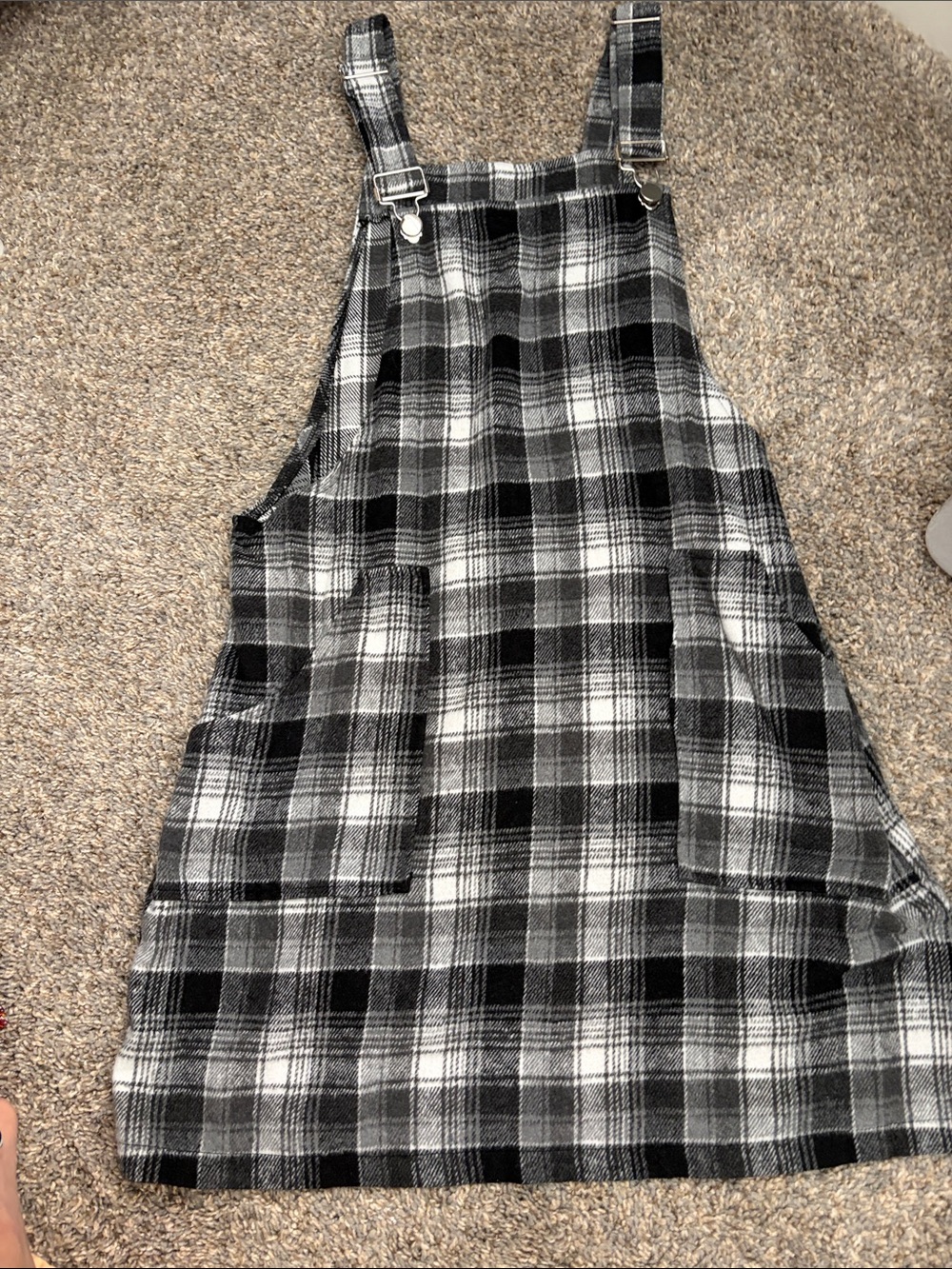 Pink Lily Black & White Plaid Overall Dress
